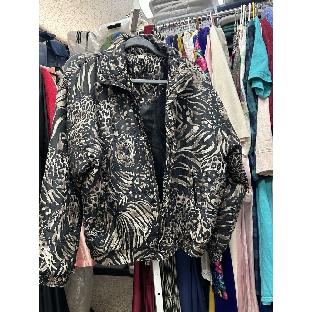 Vintage FU DA International Silk Bomber Jacket Sz M Animal Print